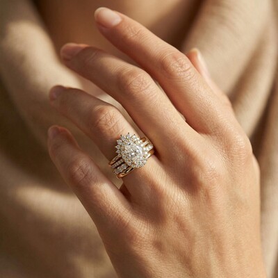 2.5 ct.tw. Sparkling Halo Oval Cut VVS Moissanite S925 Silver Wedding Ring Set