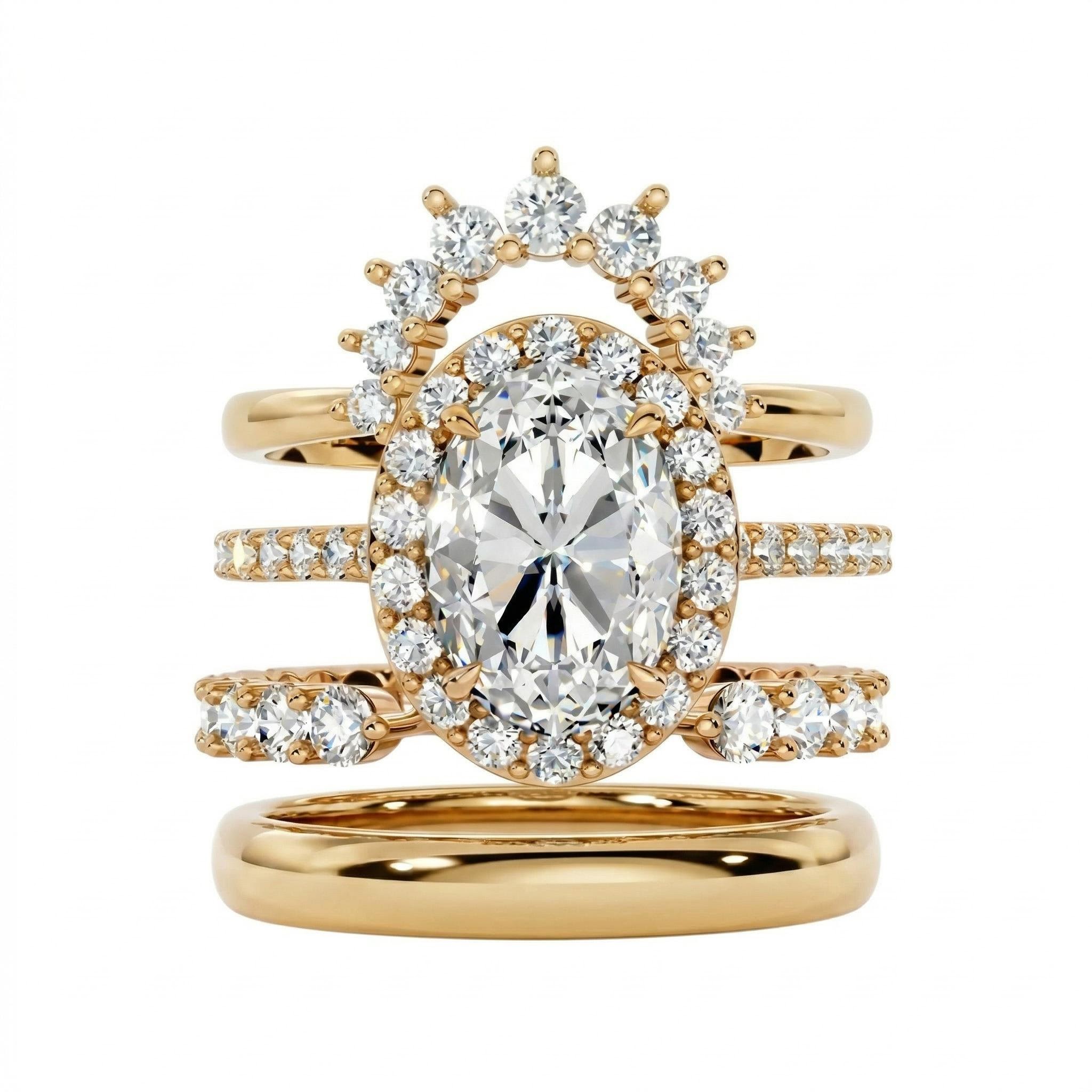 2.5 ct.tw. Sparkling Halo Oval Cut VVS Moissanite S925 Silver Wedding Ring Set