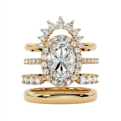 2.5 ct.tw. Sparkling Halo Oval Cut VVS Moissanite S925 Silver Wedding Ring Set