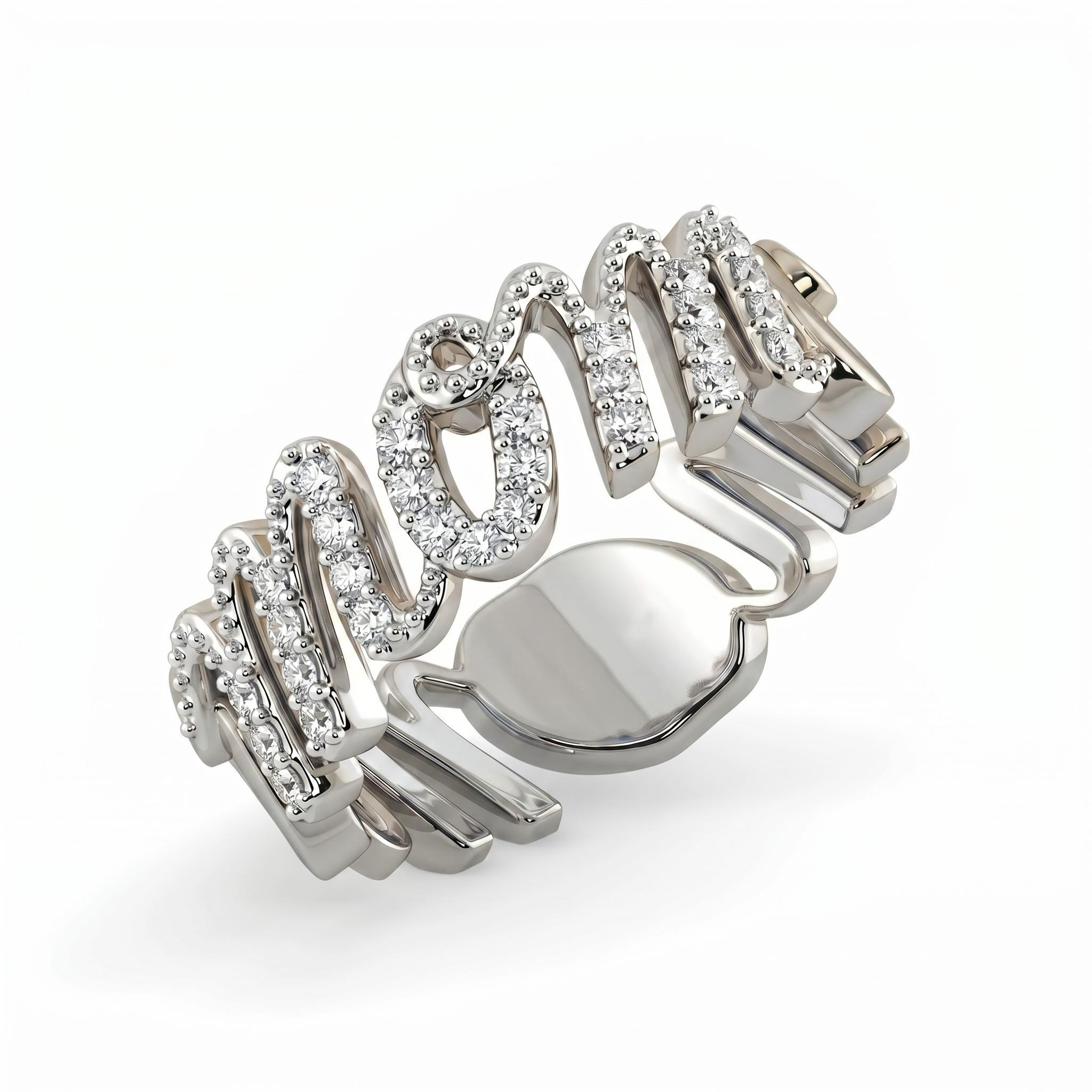 0.7 ct.tw. Mom Letters Round Cut VVS Moissanite S925 Silver Band