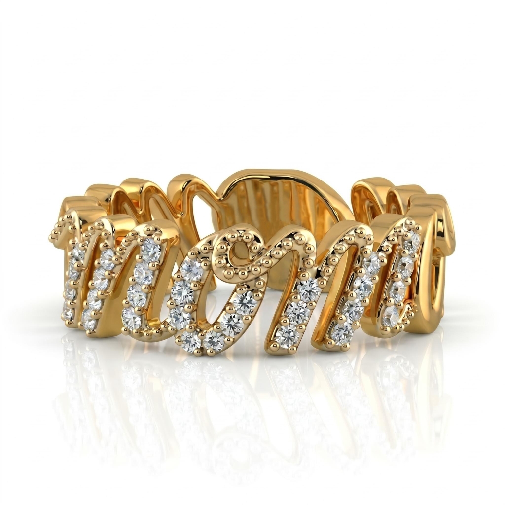 0.15 ct.tw. Mom Letters Round Cut VVS Moissanite S925 Silver Band 0.15 ct.tw. Mom Letters Round Cut VVS Moissanite S925 Silver Band