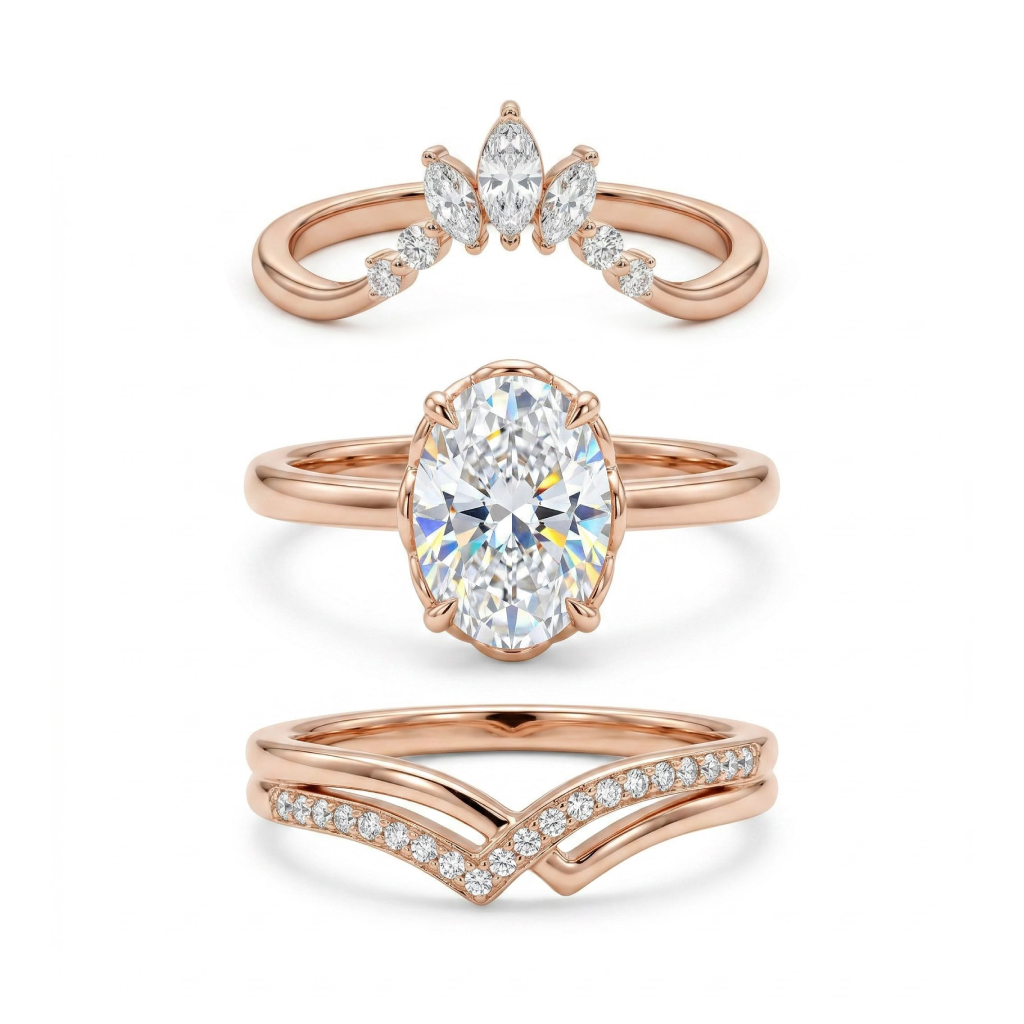 2.5 ct.tw. Stackable Curved Oval Cut VVS Moissanite S925 Silver Wedding Ring Set