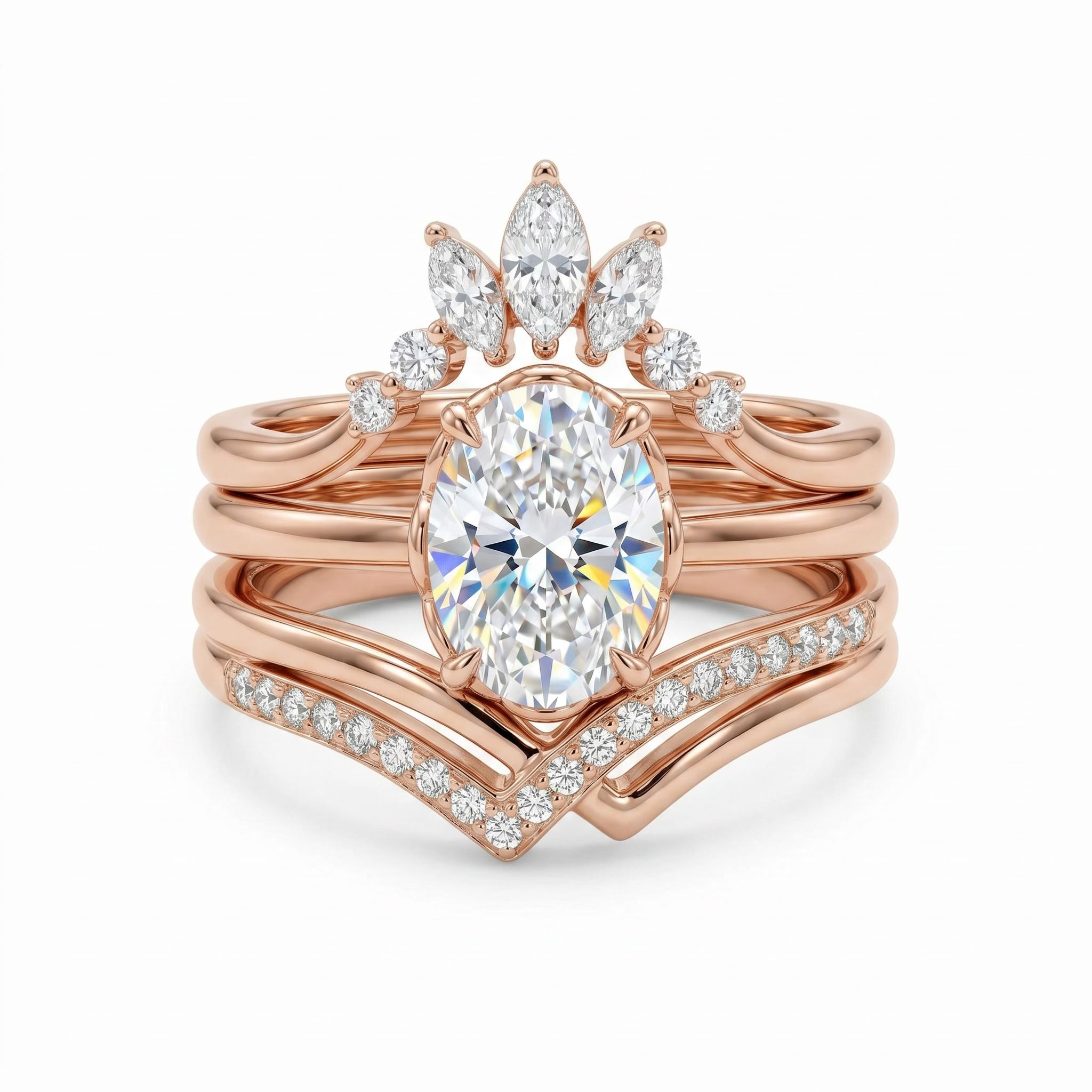 2.5 ct.tw. Stackable Curved Oval Cut VVS Moissanite S925 Silver Wedding Ring Set