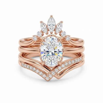 2.5 ct.tw. Stackable Curved Oval Cut VVS Moissanite S925 Silver Wedding Ring Set