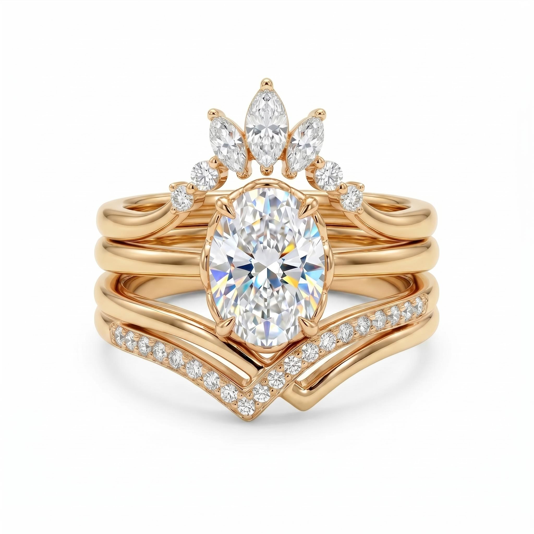 2.5 ct.tw. Stackable Curved Oval Cut VVS Moissanite S925 Silver Wedding Ring Set