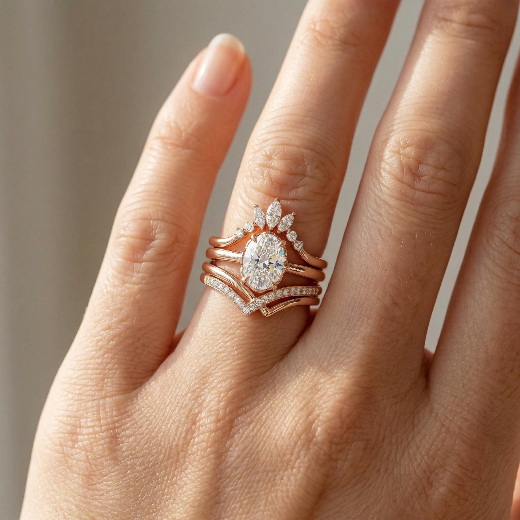 2.5 ct.tw. Stackable Curved Oval Cut VVS Moissanite S925 Silver Wedding Ring Set