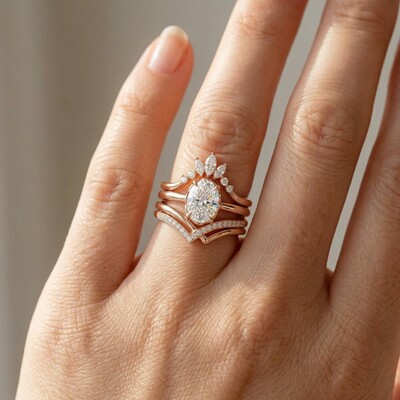 2.5 ct.tw. Stackable Curved Oval Cut VVS Moissanite S925 Silver Wedding Ring Set