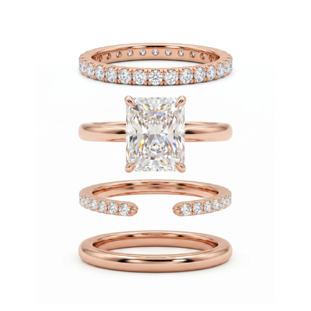 3.6 ct.tw. Sparkling Radiant Cut Wedding Ring Set - 4Pcs