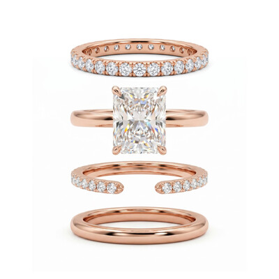 3.6 ct.tw. Sparkling Radiant Cut Wedding Ring Set - 4Pcs