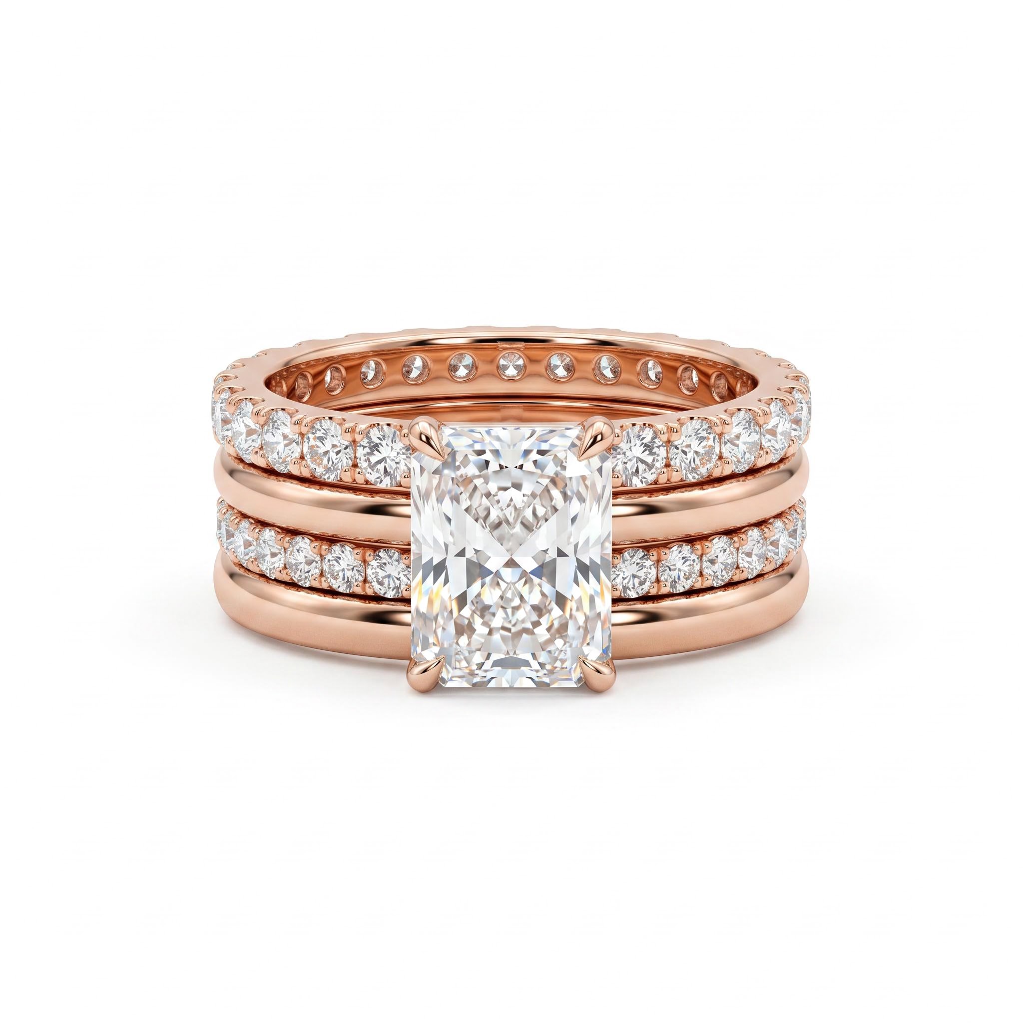 3.6 ct.tw. Sparkling Radiant Cut Wedding Ring Set - 4Pcs