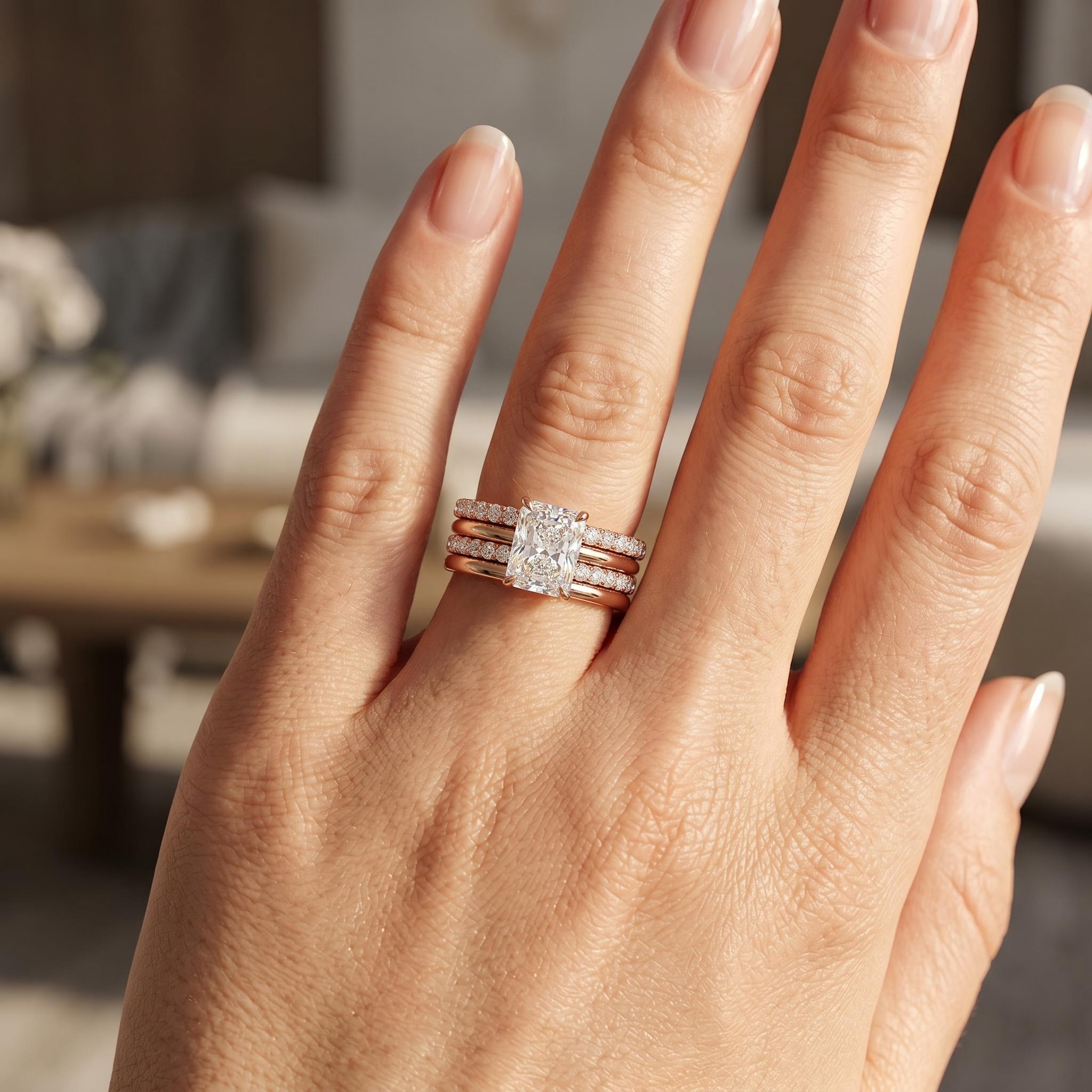 3.6 ct.tw. Sparkling Radiant Cut Wedding Ring Set - 4Pcs