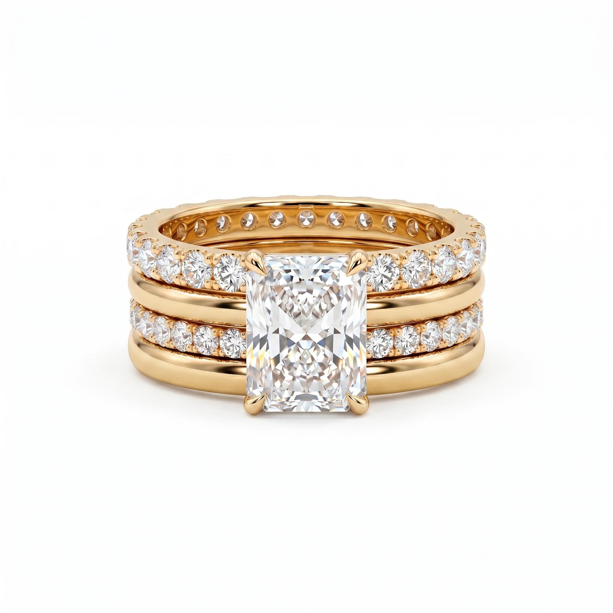 3.6 ct.tw. Sparkling Radiant Cut Wedding Ring Set - 4Pcs