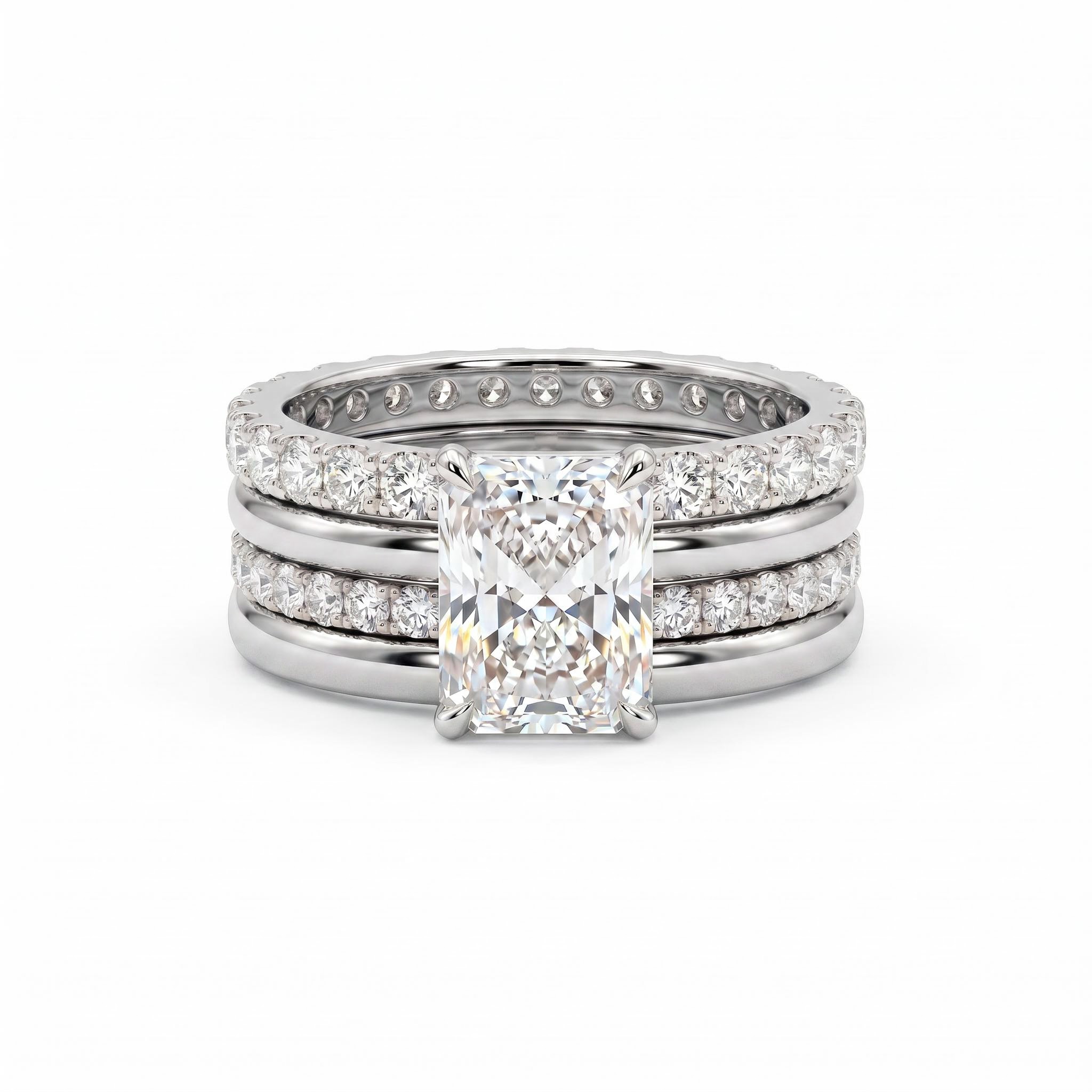 3.6 ct.tw. Sparkling Radiant Cut Wedding Ring Set - 4Pcs