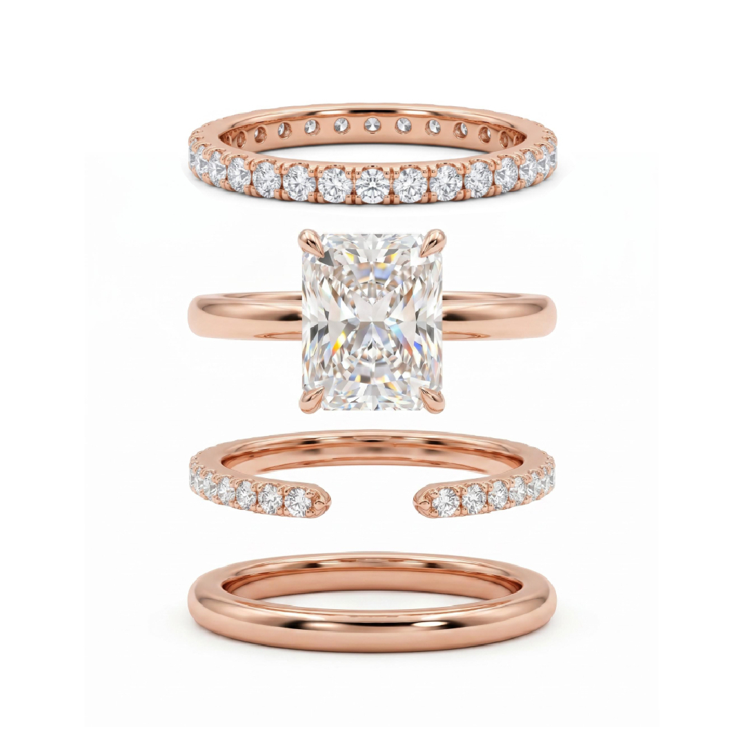 3.6 ct.tw. Sparkling Radiant Cut Wedding Ring Set - 4Pcs