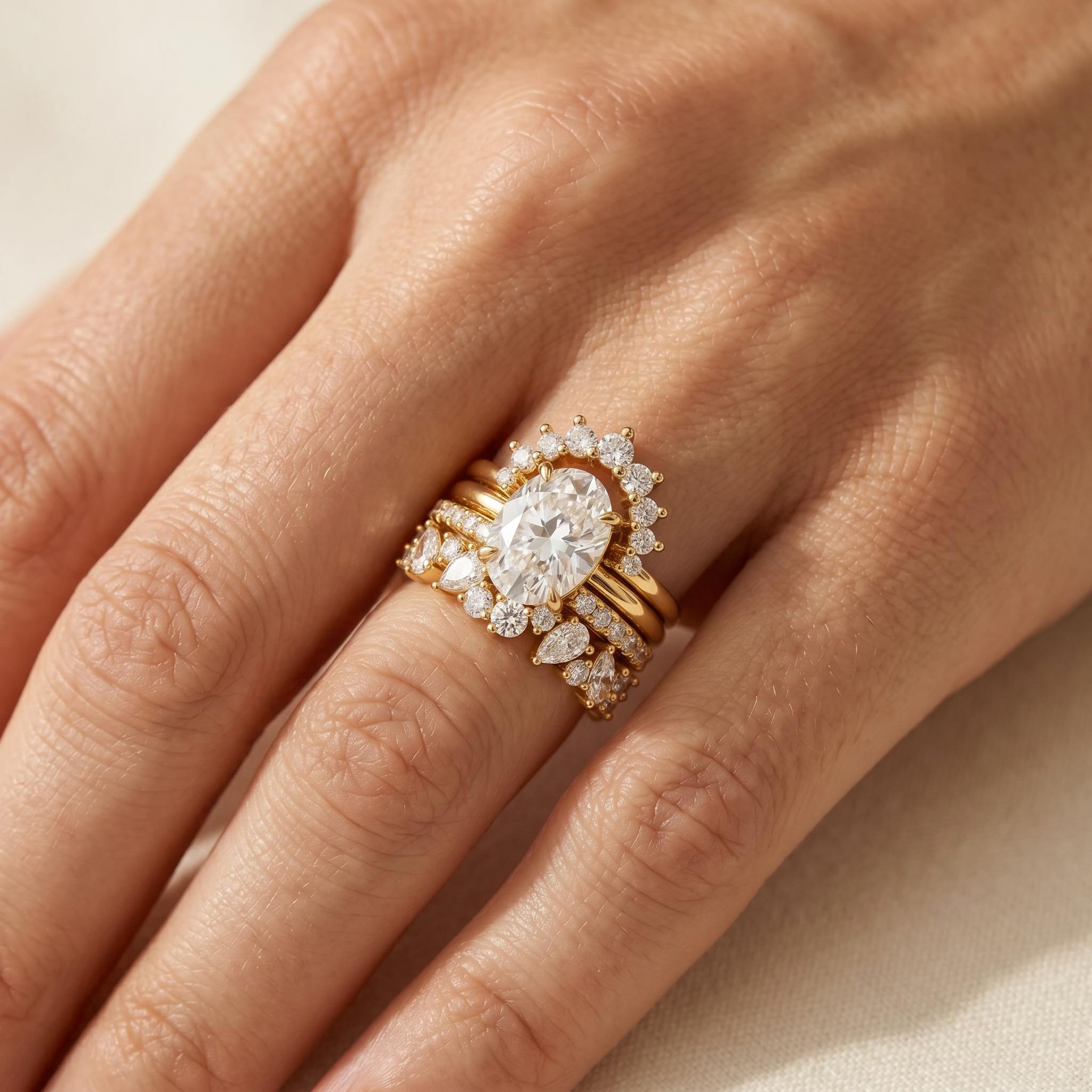 4.8 ct.tw. Stackable Oval Cut Wedding Ring Set - 4 Pcs