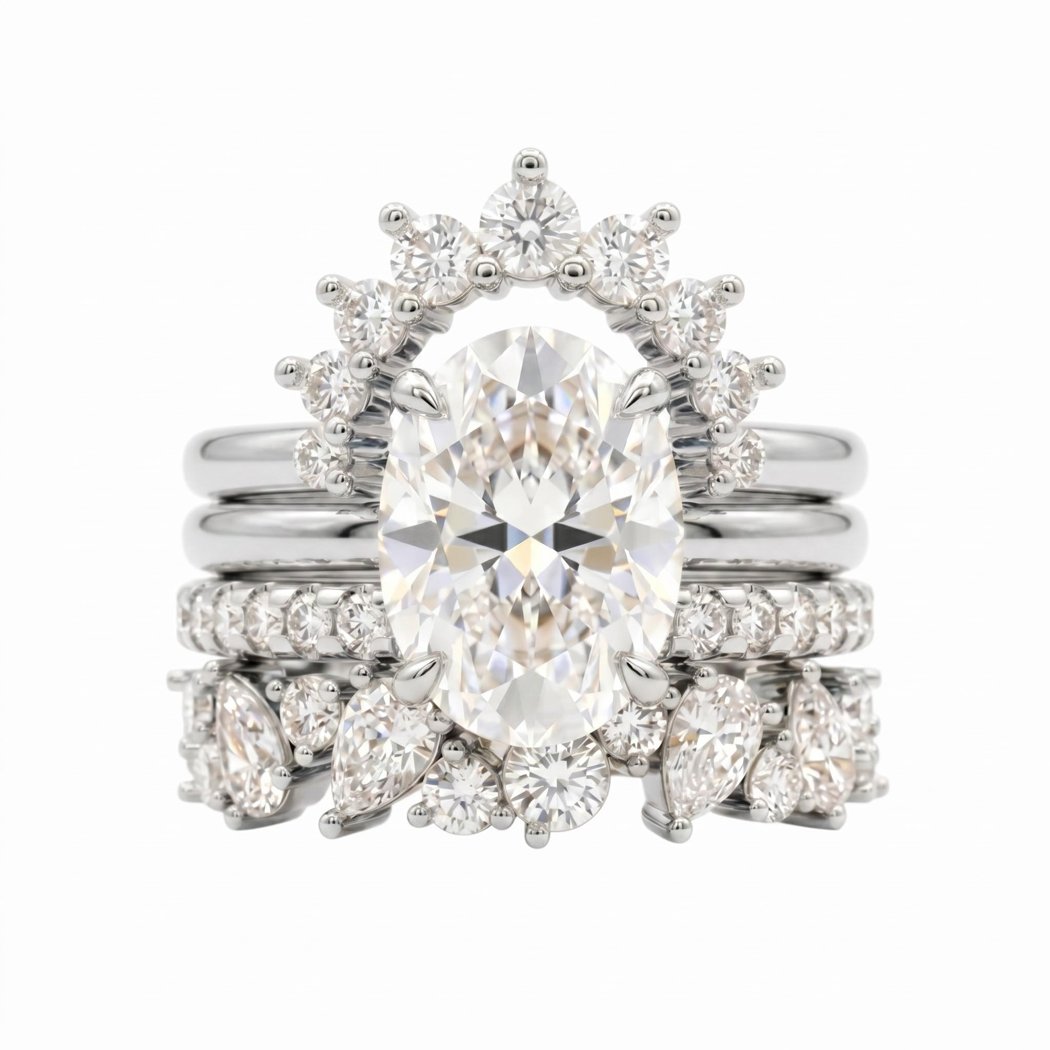 4.8 ct.tw. Stackable Oval Cut Wedding Ring Set - 4 Pcs