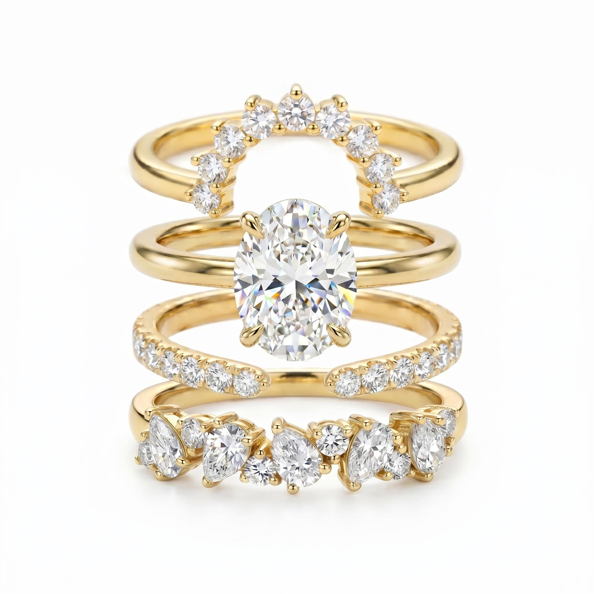 4.8 ct.tw. Stackable Oval Cut Wedding Ring Set - 4 Pcs