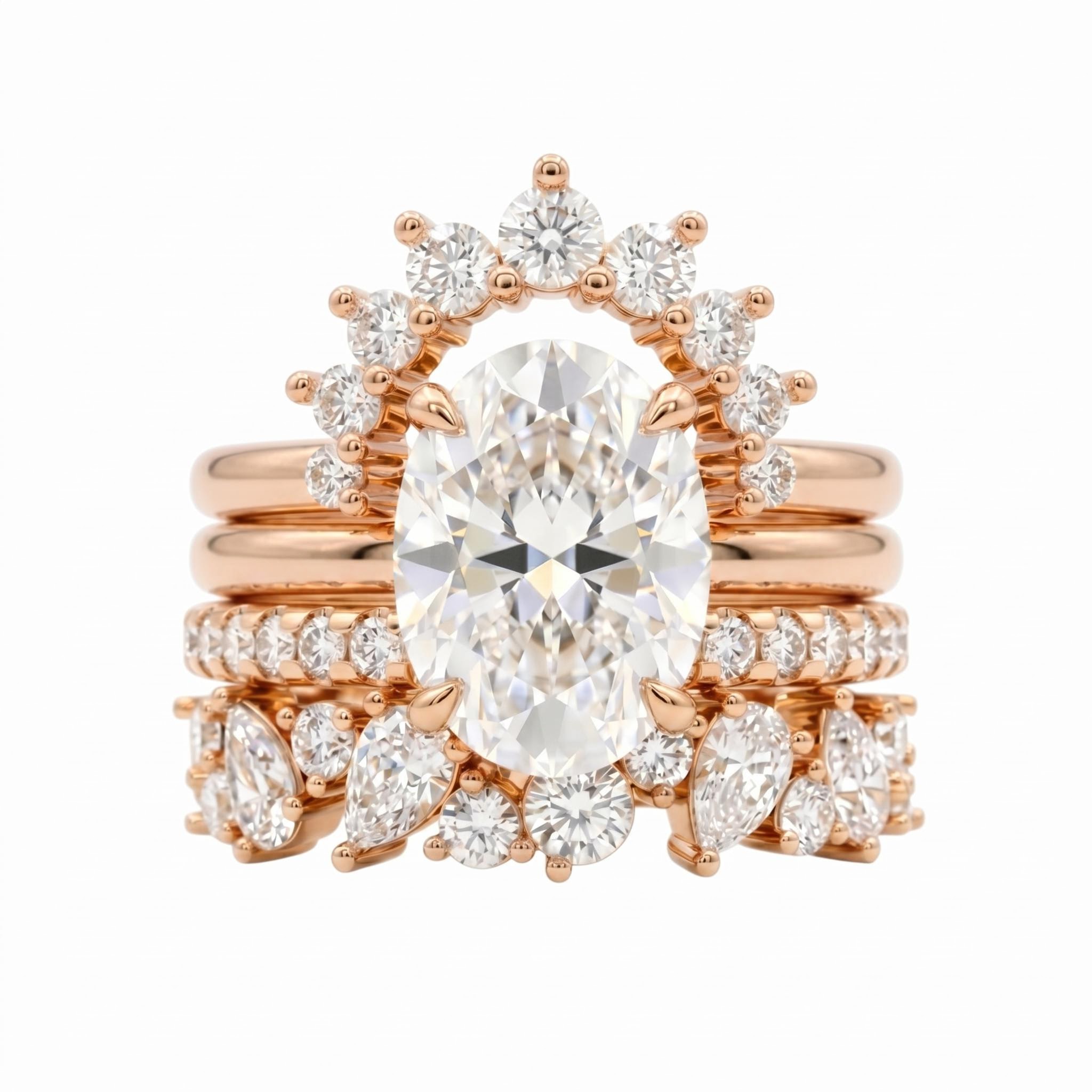 4.8 ct.tw. Stackable Oval Cut Wedding Ring Set - 4 Pcs