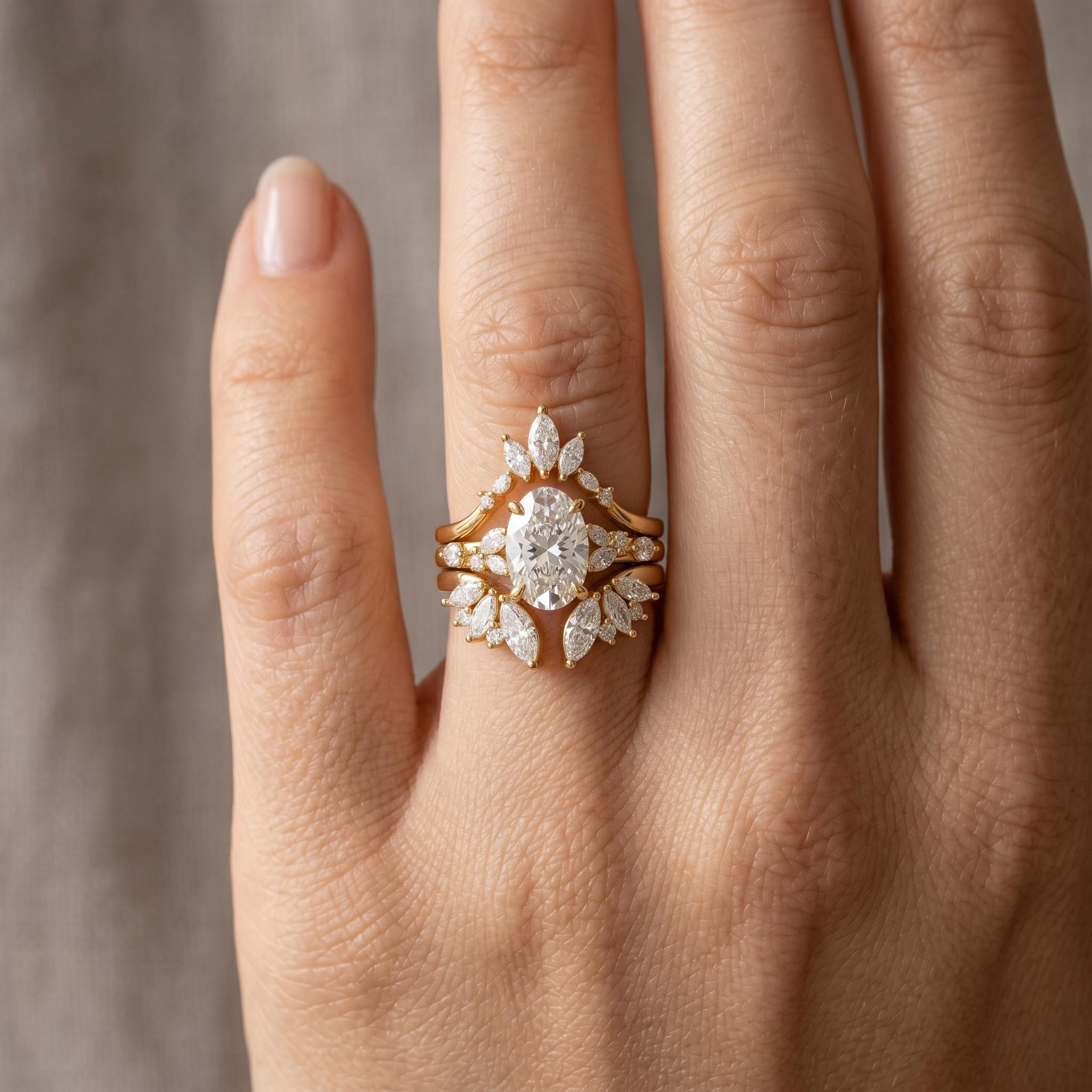 3.38 ct.tw. Stackable Side Stone with Oval Cut Wedding Ring Set -3Pcs