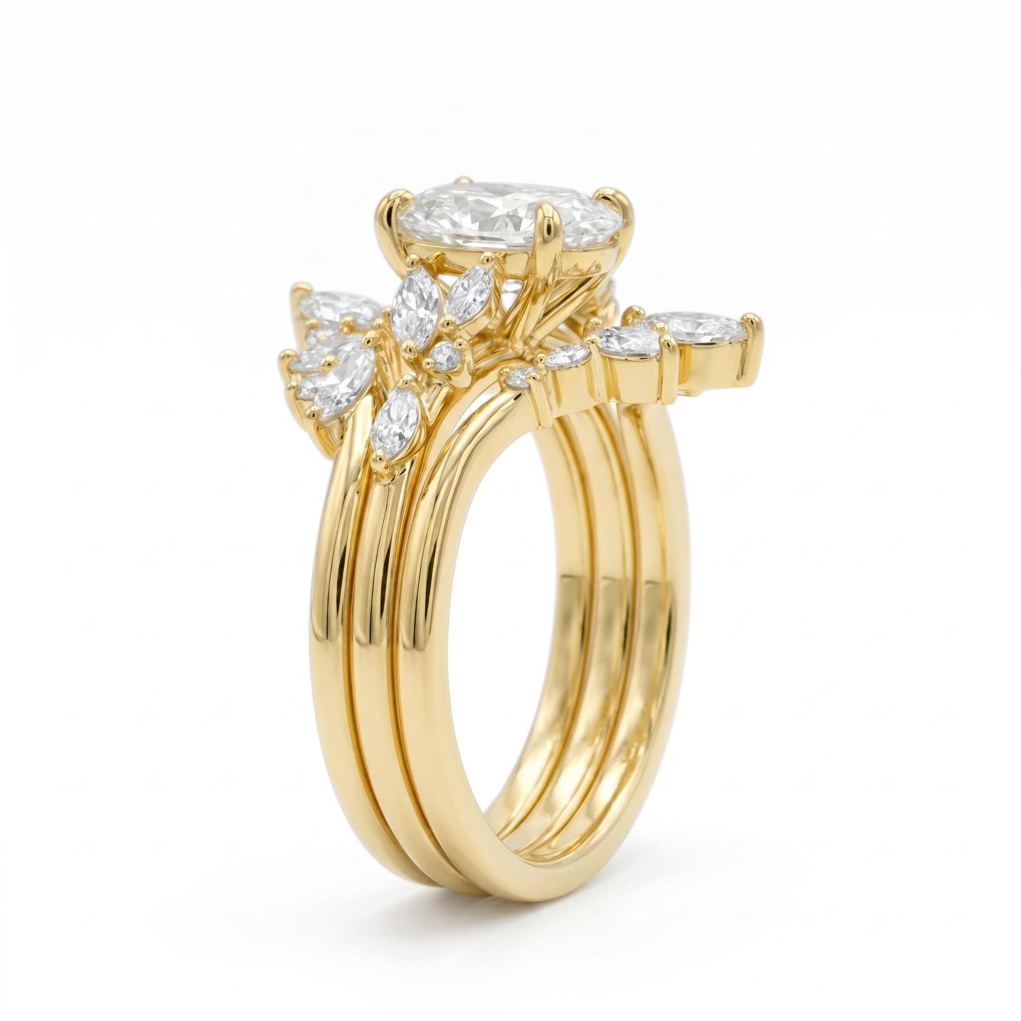 3.38 ct.tw. Stackable Side Stone with Oval Cut Wedding Ring Set -3Pcs