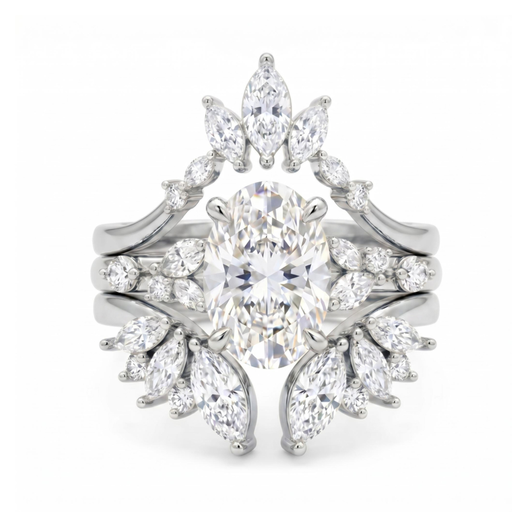 3.38 ct.tw. Stackable Side Stone with Oval Cut Wedding Ring Set -3Pcs