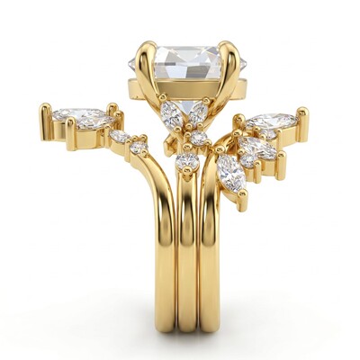 3.38 ct.tw. Stackable Side Stone with Oval Cut Wedding Ring Set -3Pcs