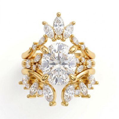 3.38 ct.tw. Stackable Side Stone with Oval Cut Wedding Ring Set -3Pcs