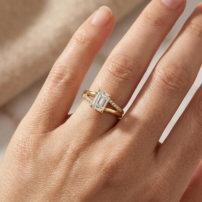 1.5 ct.tw. East-West Split Emerald Cut VVS Moissanite S925 Silver Engagement Ring