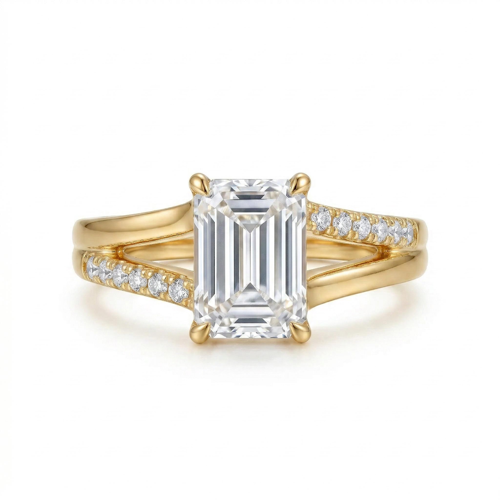 1.5 ct.tw. East-West Split Emerald Cut VVS Moissanite S925 Silver Engagement Ring