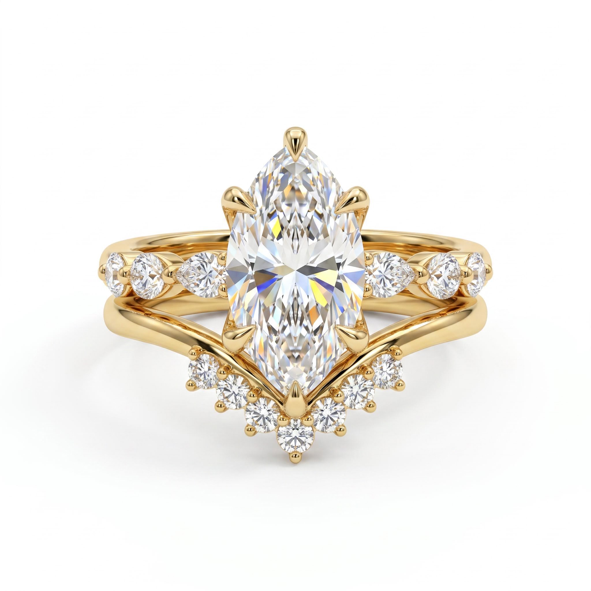 2.65 ct.tw. Marquise Cut with Curved Band VVS Moissanite S925 Silver Wedding Ring Set