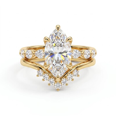 2.65 ct.tw. Marquise Cut with Curved Band VVS Moissanite S925 Silver Wedding Ring Set