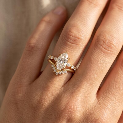 2.65 ct.tw. Marquise Cut with Curved Band VVS Moissanite S925 Silver Wedding Ring Set