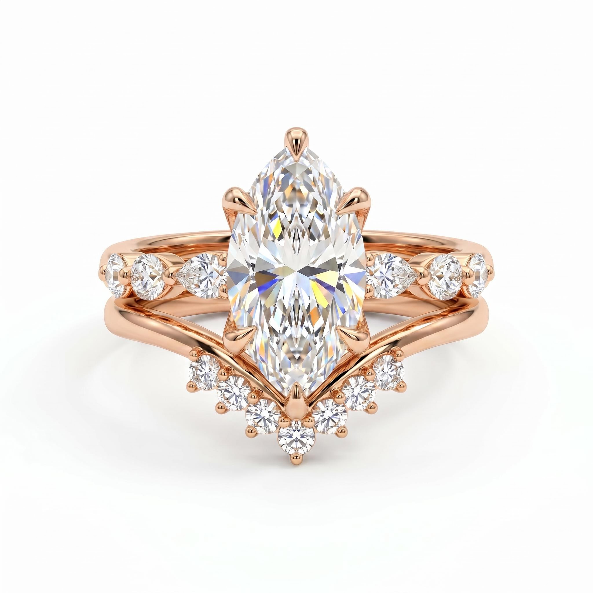 2.65 ct.tw. Marquise Cut with Curved Band VVS Moissanite S925 Silver Wedding Ring Set