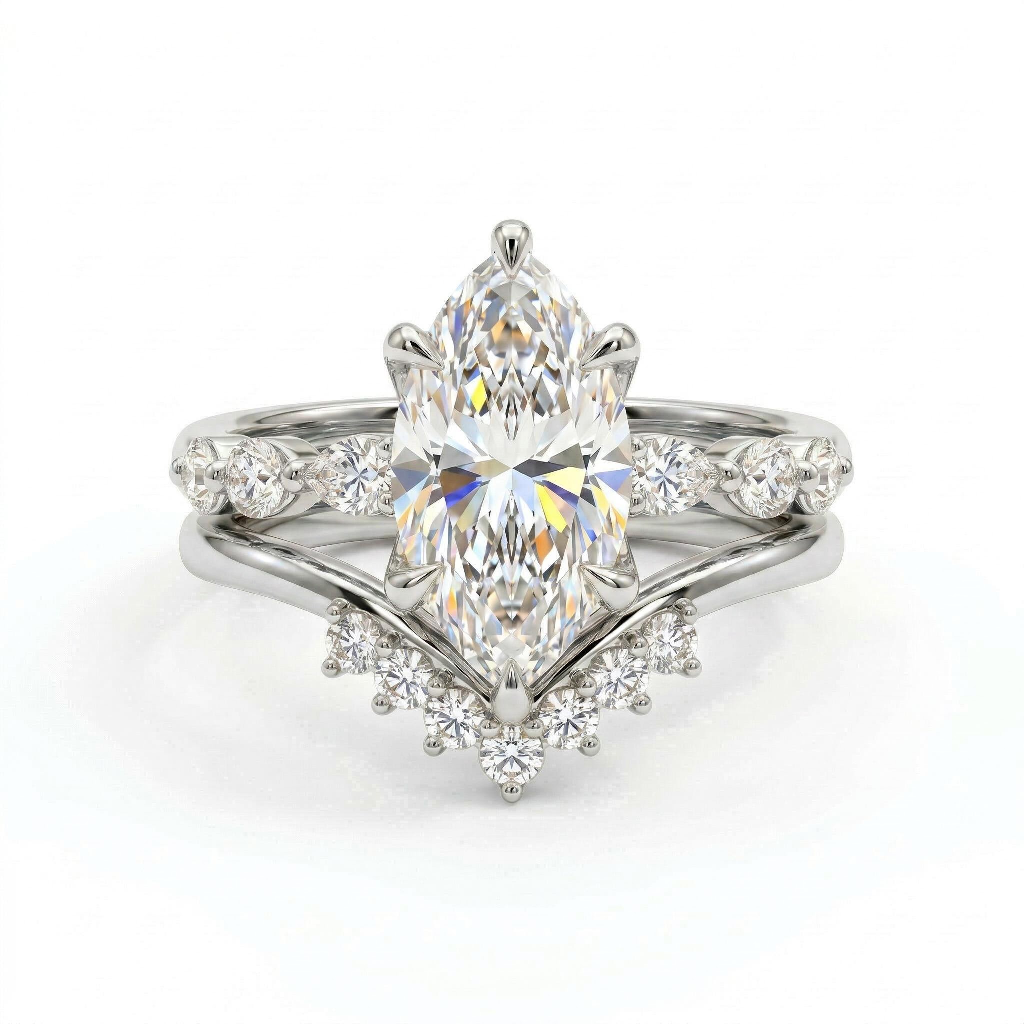 2.65 ct.tw. Marquise Cut with Curved Band VVS Moissanite S925 Silver Wedding Ring Set