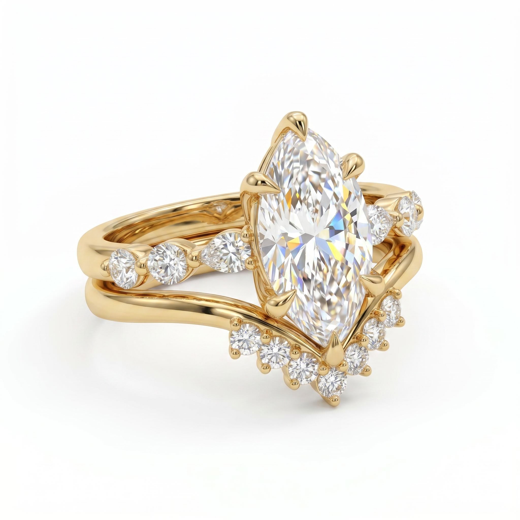 2.65 ct.tw. Marquise Cut with Curved Band VVS Moissanite S925 Silver Wedding Ring Set