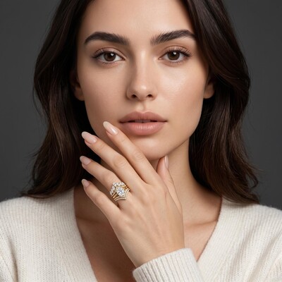 6.65 ct.tw. Timeless Cushion Cut  Hidden Halo with Curved Band Wedding Ring Set - 3Pcs
