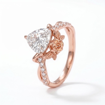 1.5 ct.tw. Triangle Cut with Rose Flower Engagement Ring