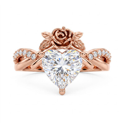 2.64 ct.tw. Heart Cut with Rose Flower Engagement Ring