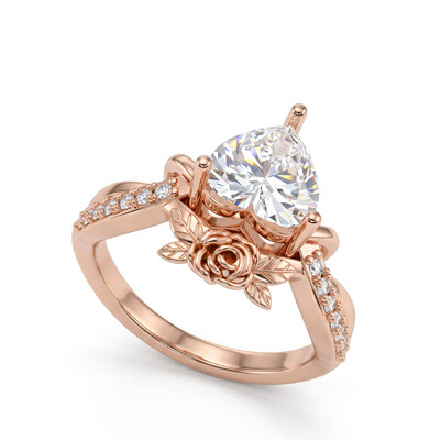 2.64 ct.tw. Heart Cut with Rose Flower Engagement Ring