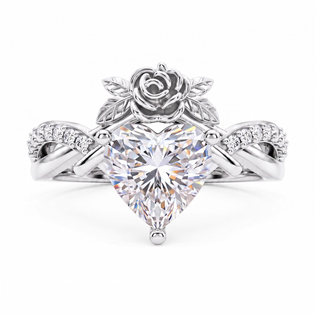2.64 ct.tw. Heart Cut with Rose Flower Engagement Ring 2.64 ct.tw. Heart Cut with Rose Flower Engagement Ring