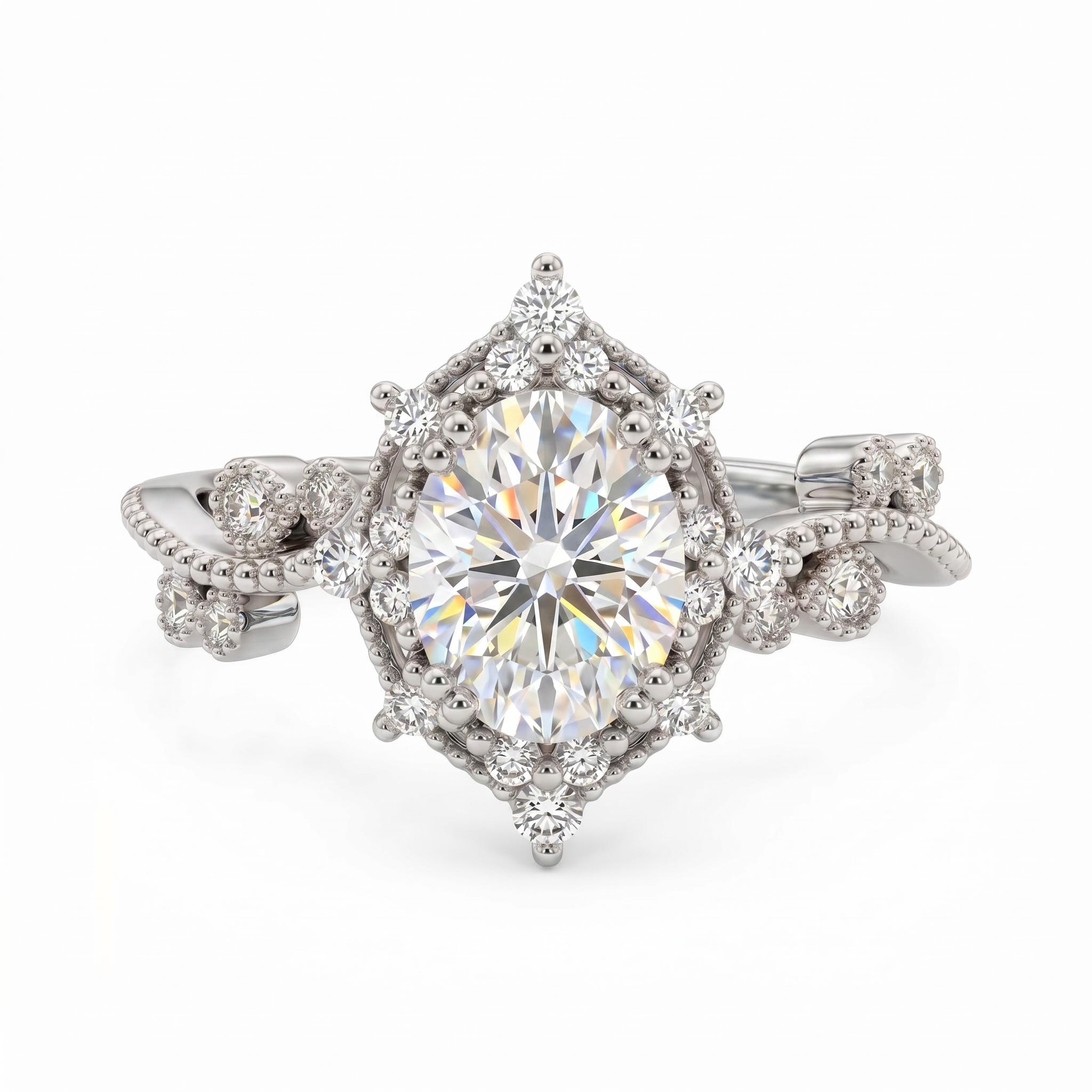 2.2 ct.tw. Vintage Intricate Oval Cut Engagement Ring