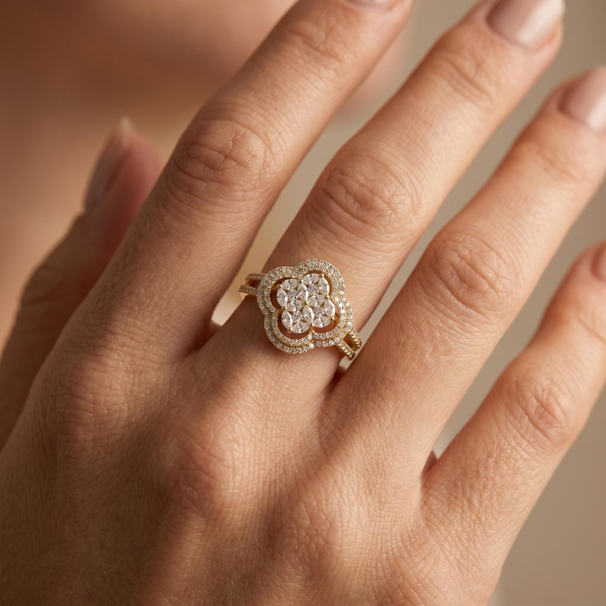 3.96 ct.tw. Four-leaf Marquise Cut Dual Halo Engagement Ring