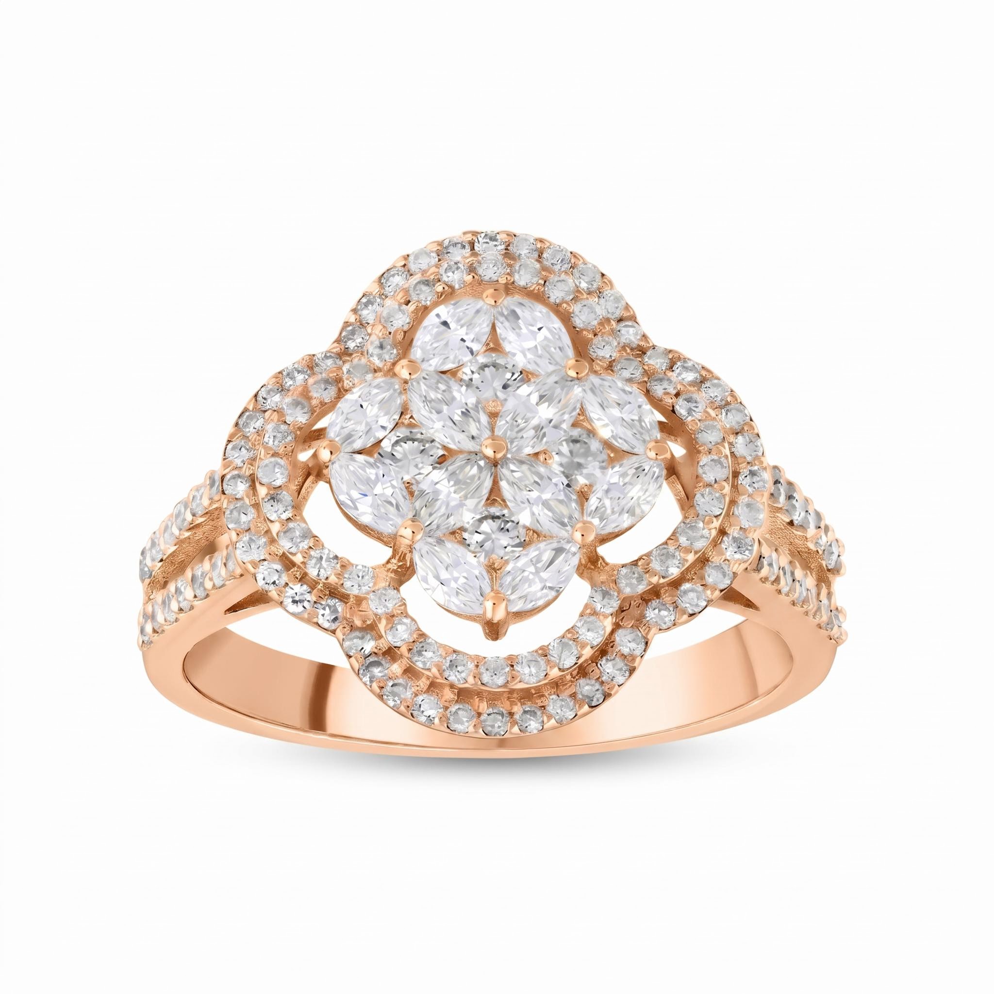 3.96 ct.tw. Four-leaf Marquise Cut Dual Halo Engagement Ring