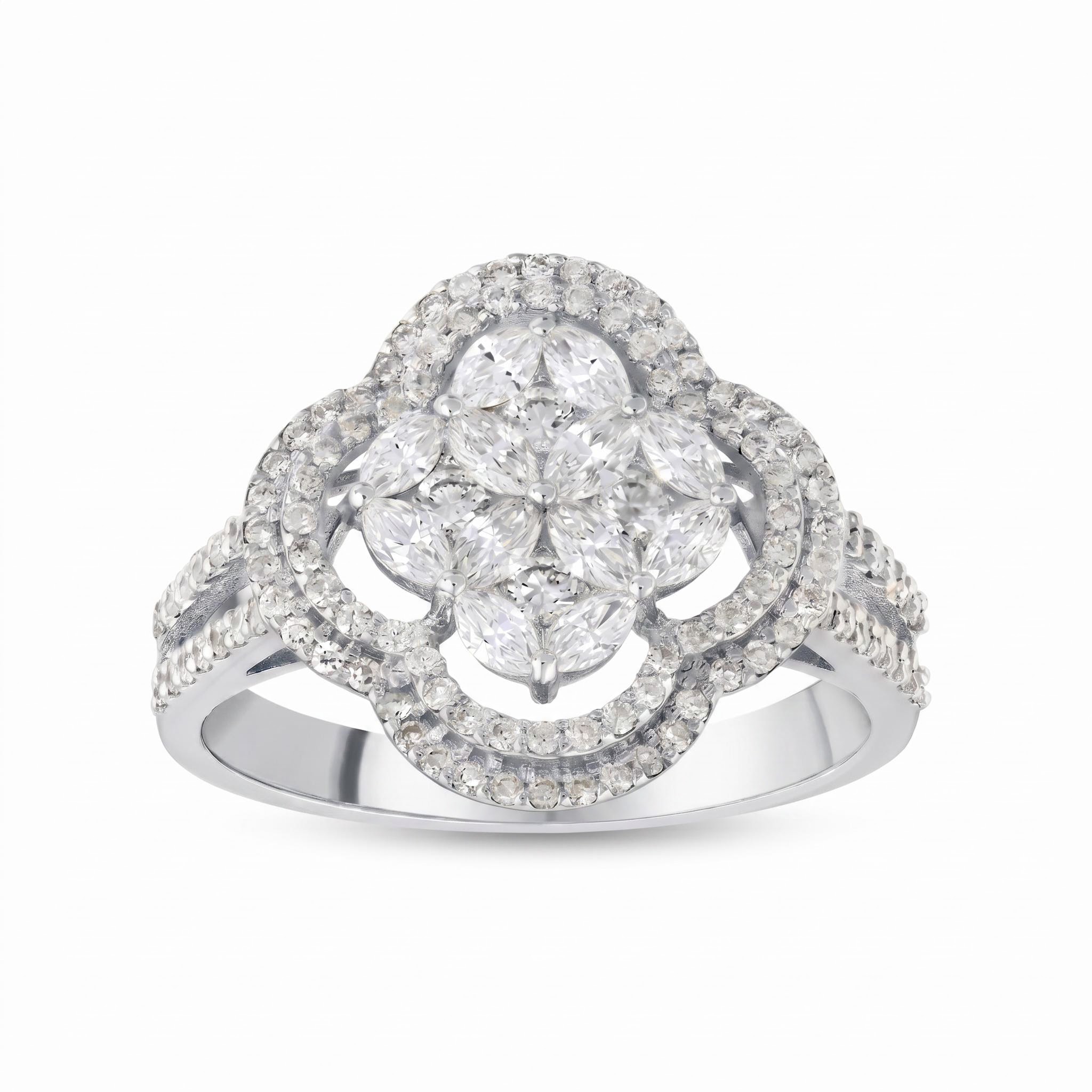 3.96 ct.tw. Four-leaf Marquise Cut Dual Halo Engagement Ring