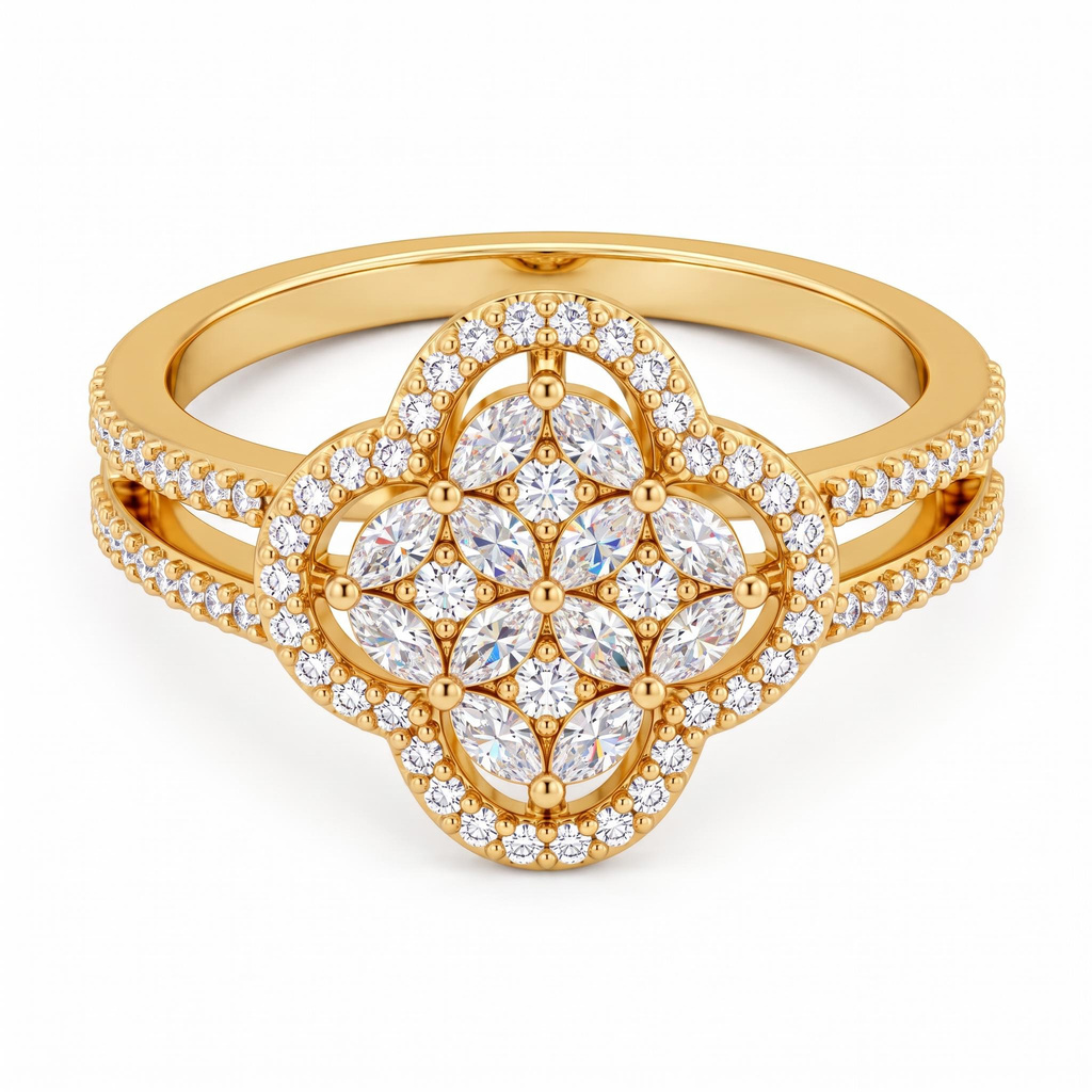 0.83 ct.tw. Four-leaf Marquise Cut Halo Engagement Ring 0.83 ct.tw. Four-leaf Marquise Cut Halo Engagement Ring