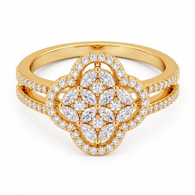 0.83 ct.tw. Four-leaf Marquise Cut Halo Engagement Ring