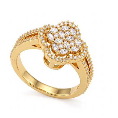 0.83 ct.tw. Four-leaf Marquise Cut Halo Engagement Ring