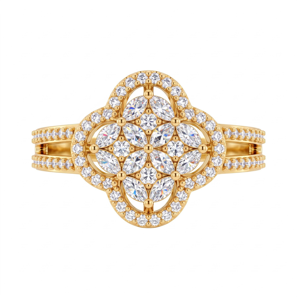 0.83 ct.tw. Four-leaf Marquise Cut Halo Engagement Ring 0.83 ct.tw. Four-leaf Marquise Cut Halo Engagement Ring