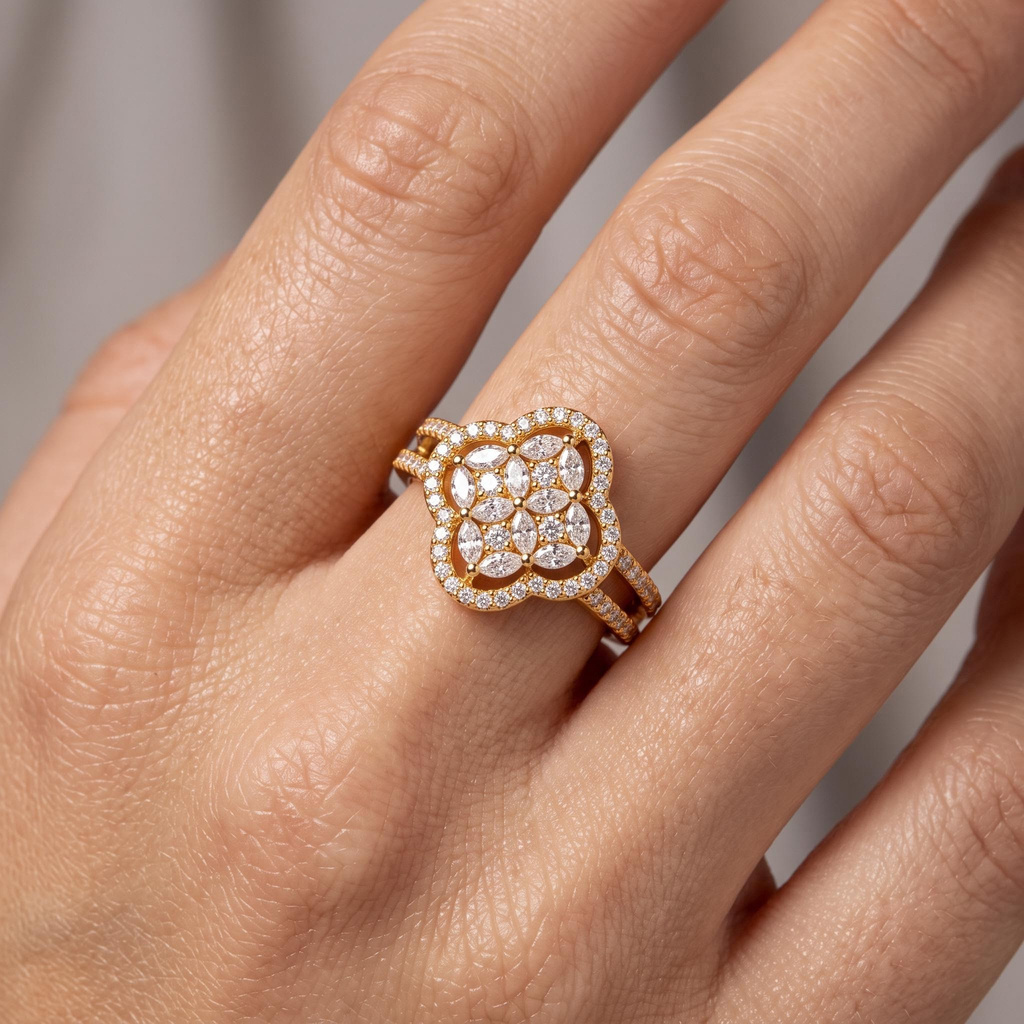 0.83 ct.tw. Four-leaf Marquise Cut Halo Engagement Ring 0.83 ct.tw. Four-leaf Marquise Cut Halo Engagement Ring