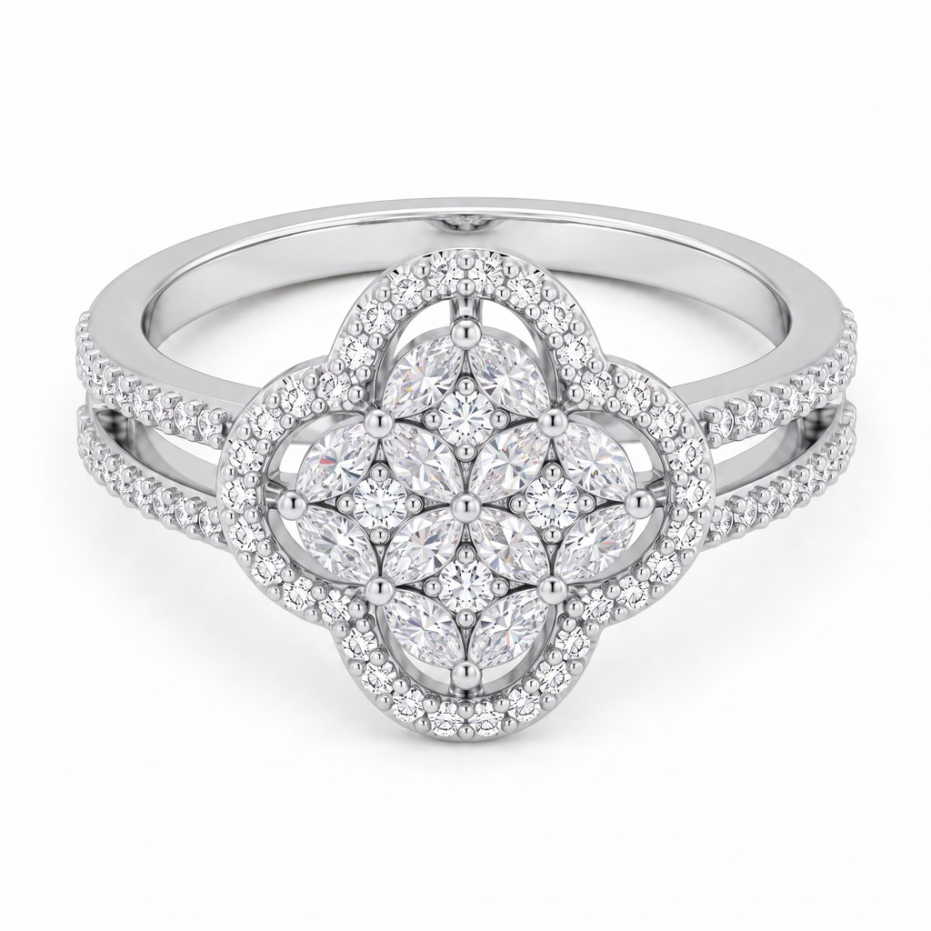 0.83 ct.tw. Four-leaf Marquise Cut Halo Engagement Ring 0.83 ct.tw. Four-leaf Marquise Cut Halo Engagement Ring